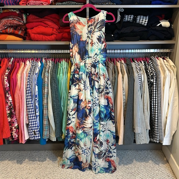Lily Rose blue/green/white/red floral print sleeveless maxi dress size XL - Picture 3 of 3